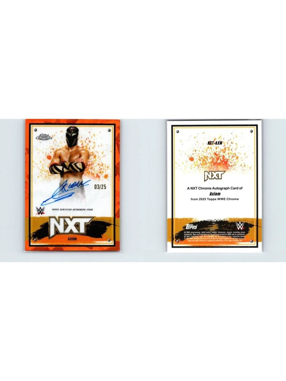 2025 Topps Chrome WWE Sapphire Axiom #NXT-AXM NXT Auto Orange Refractor #/25